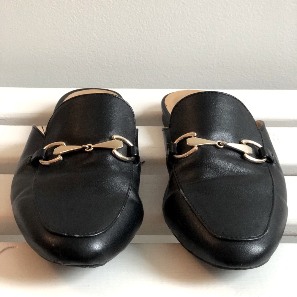 Black Faux Leather Mules